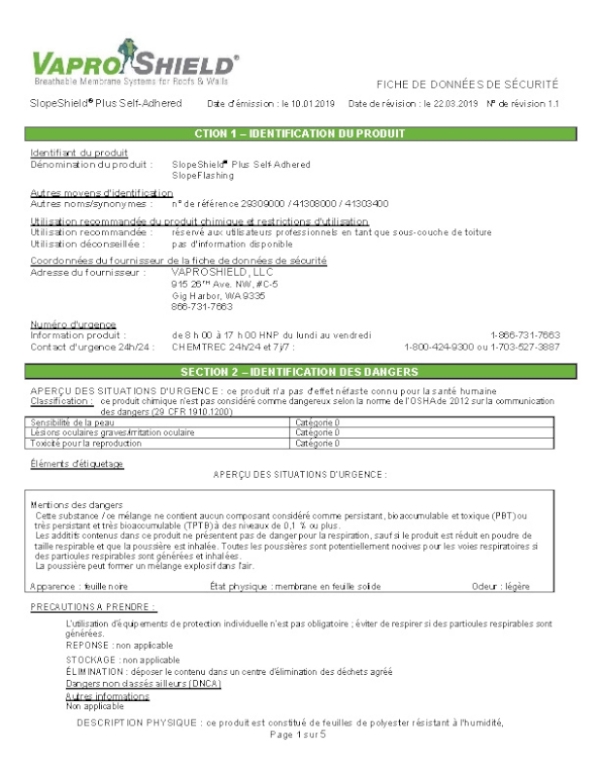 FICHE DE DONNÉES DE SÉCURITÉ